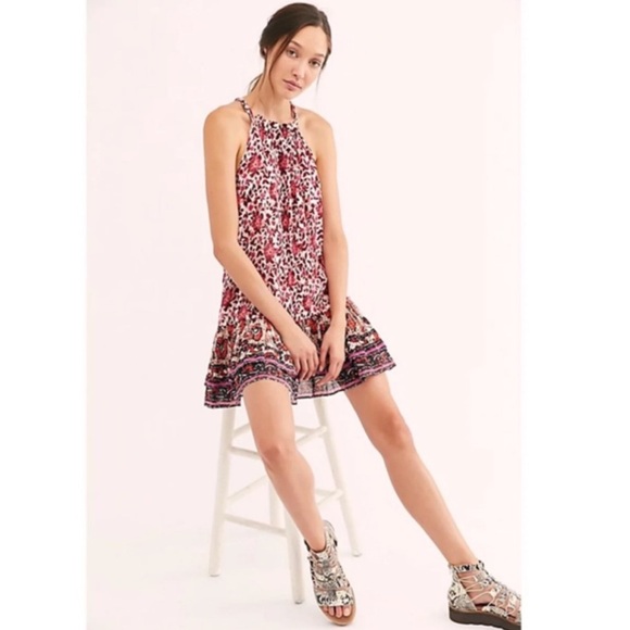 Free People Women’s Lyla Mini Dress Boho Halter Style Ruffle Tiered Size Large - Picture 2 of 12